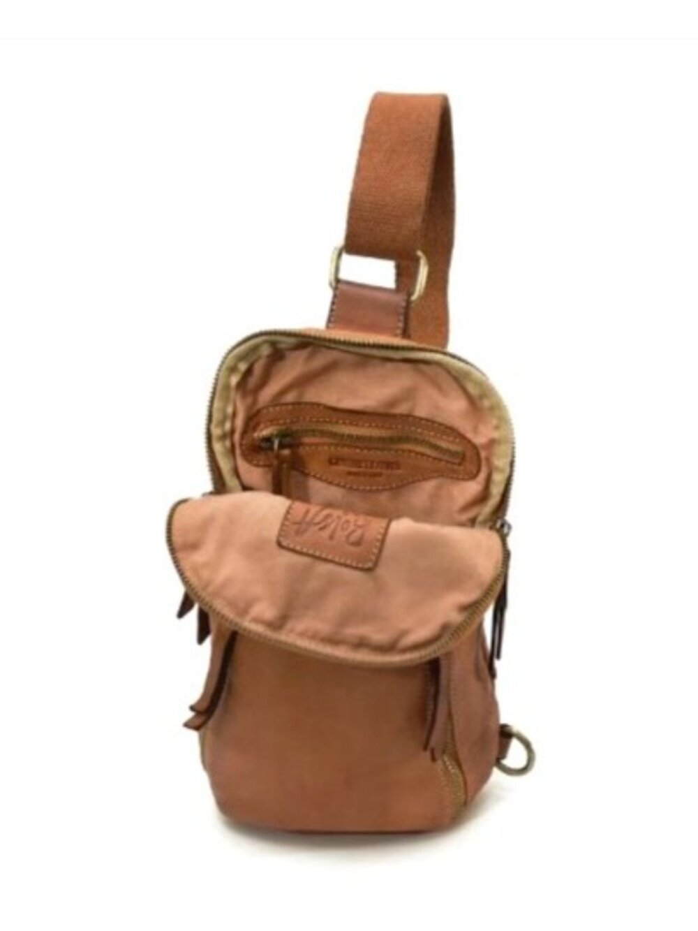 Logan Cognac Leather Sling Backpack With Adjustable Strap By Bolo - Picture 4 of 5